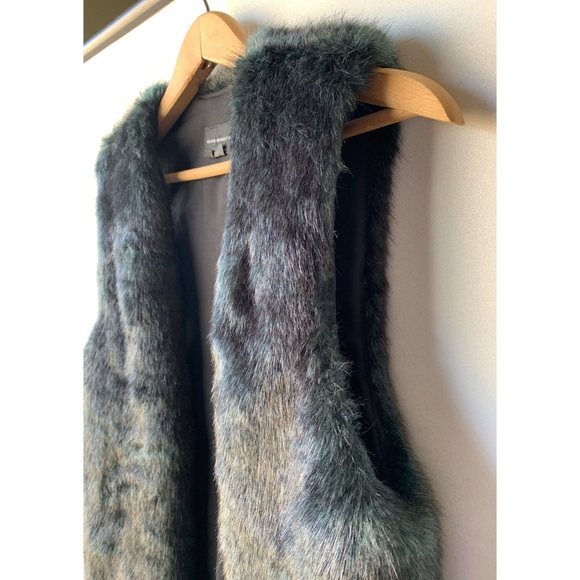 COPY - Small, Club Monaco, teal green faux fur vest - Picture 2 of 12